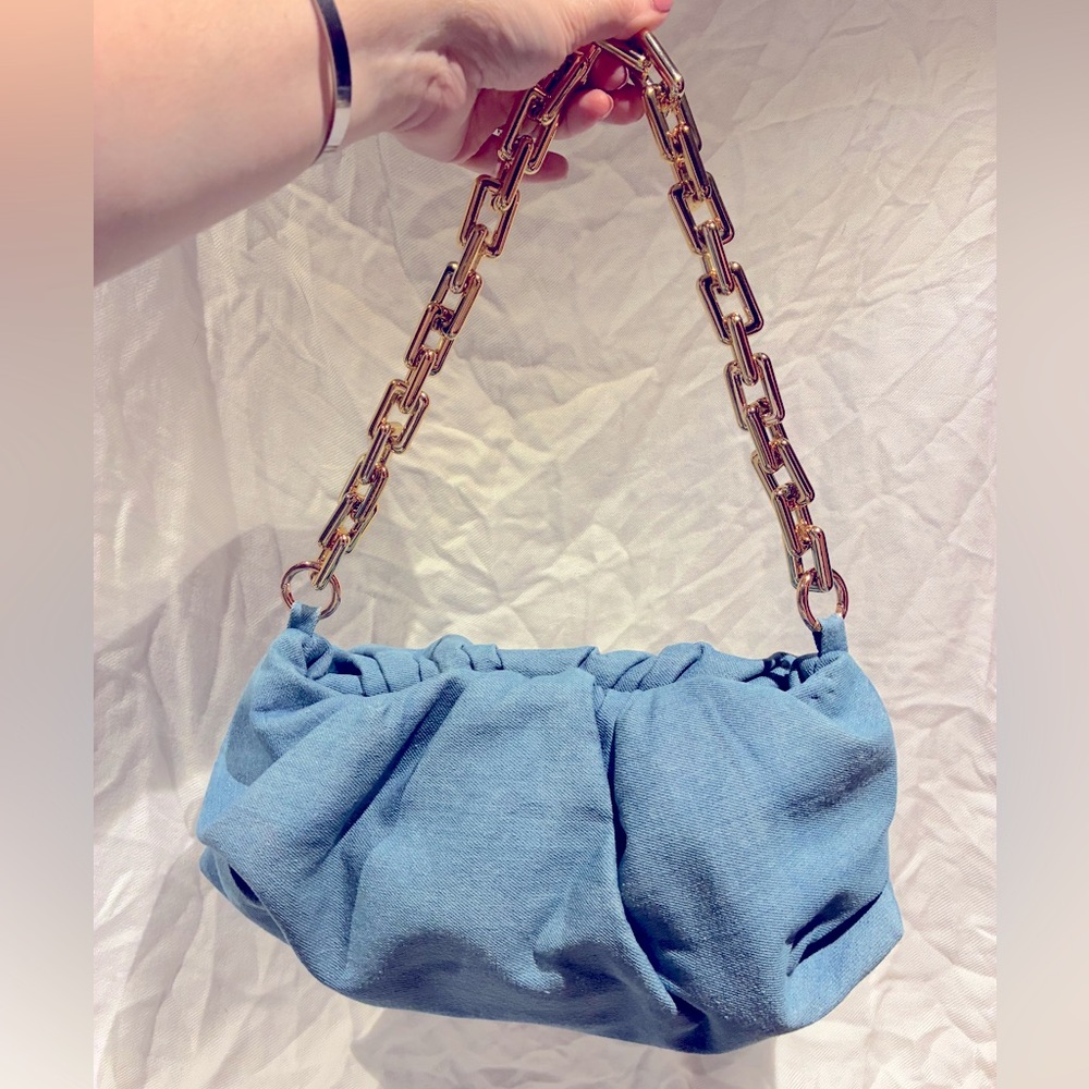 *3 for $20* PRICE DROP! Denim Slouchy Handbag, Gold-toned Removable Chain